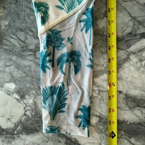 Beach Riot Palm Tree Print Mesh Leggings White Blue Small - Picture 7 of 9